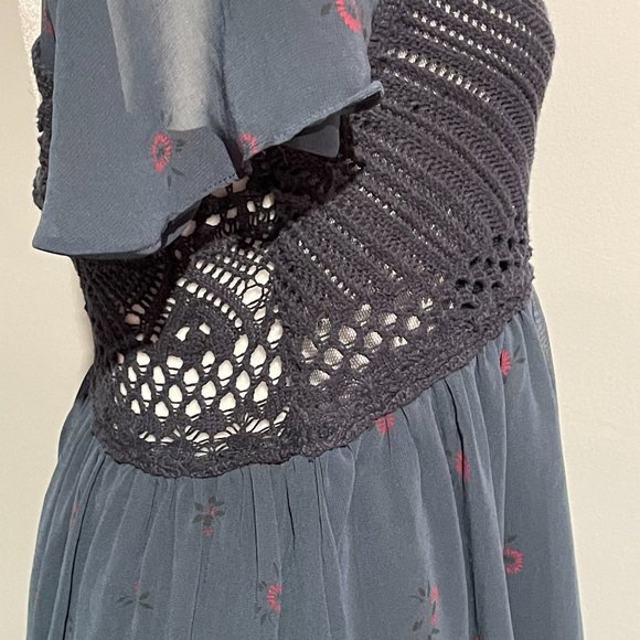 Free People Dark Green Crochet and Chiffon Floral Dress, Size Medium - Picture 3 of 16